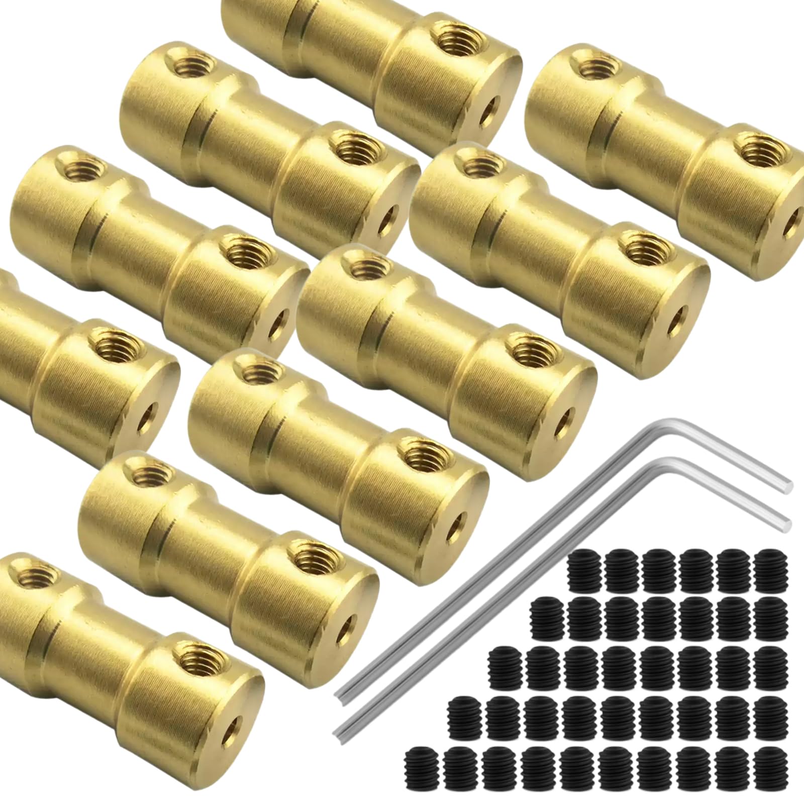 10PCS 3mm to 5mm Brass Shaft Coupling, L20 x D9 Set Screw Rigid Coupler Motor Connector for DIY, Small Motor, RC Boat Car Airplane