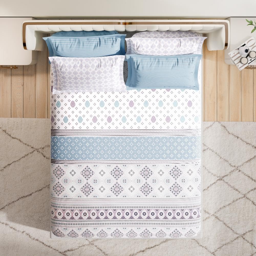 Wakefit Premium 100% Cotton 300 TC Flat Bedsheet with 4 Pillow Covers | Queen Size (100 x 90 inch) | Gabriel