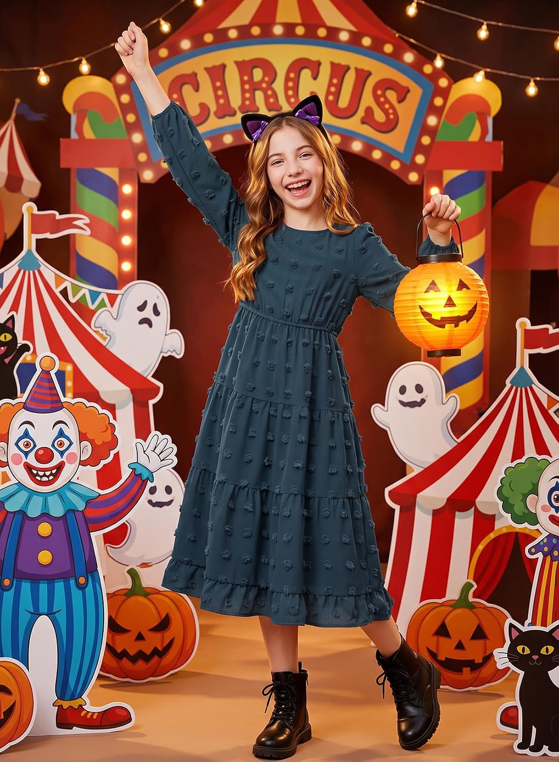 blibean Girls Long Sleeve Dresses Polka Dot Maxi Dress Size 6-15 Years