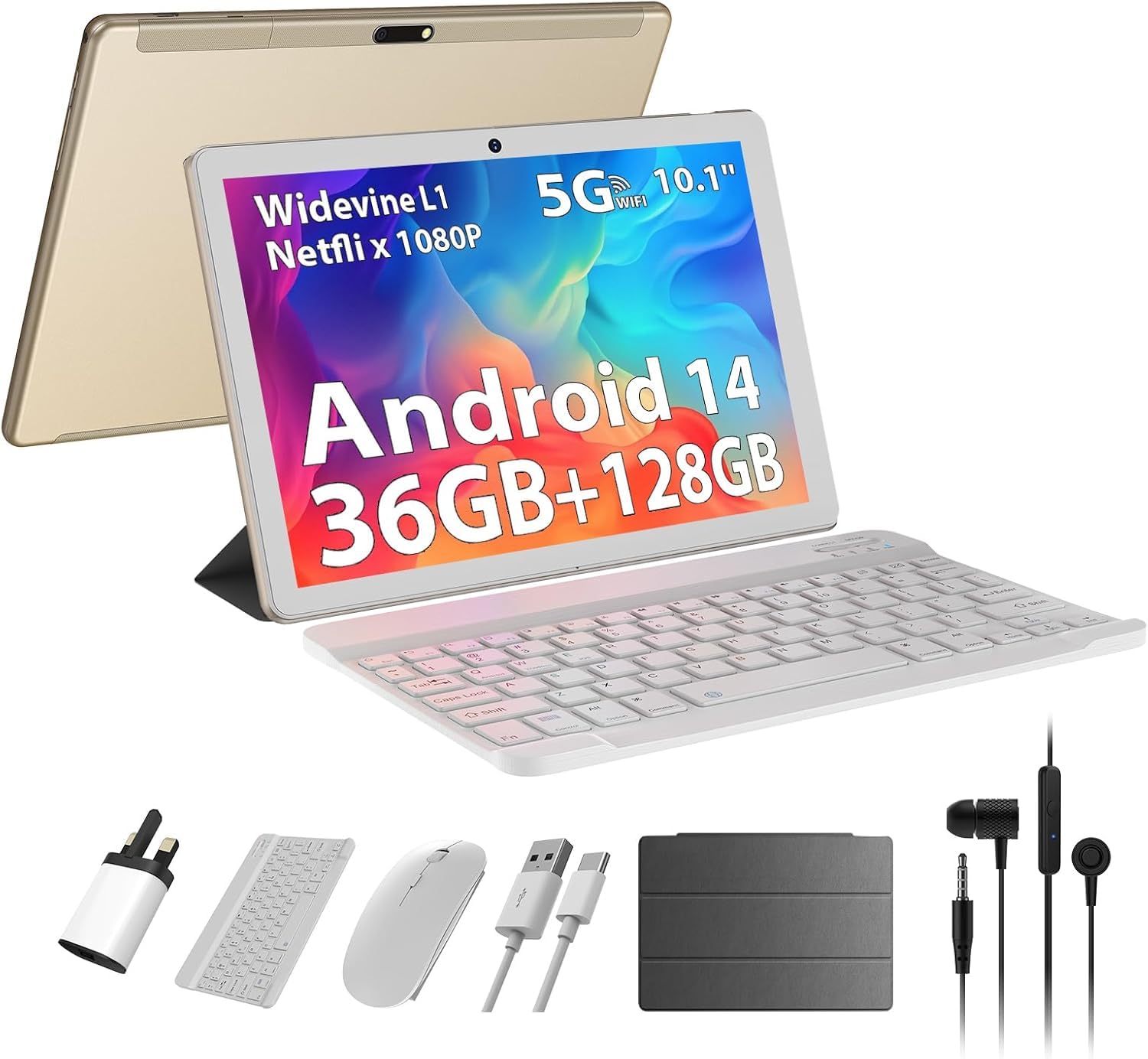 AXETOP 10 Inch Tablet Android 14,36GB RAM+128GB ROM(TF 1TB), Octa