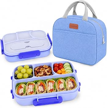 EASYFUN Bento Lunch Box Set Bento Box, 4-Compartment Lunch Containers,High Capacity Lunch Tote Bags for Work, Travel, Outdoor Blue
