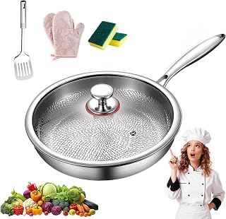 Casten - Co Titanium Pans, Titanium Hammered Frying Pan Pro, 100% Non-toxic Titaniums Frying Pan, 12" Non Stick Chemical-Free, Extreme Heat-Resistant & Lasts a Lifetime (With lid, 10.23 in)