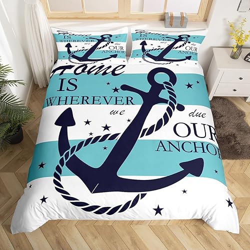 Juego de funda de edredón náutica para niños, tamaño Queen, diseño rústico vintage de tablones de madera estilo lago, decoración de habitación para