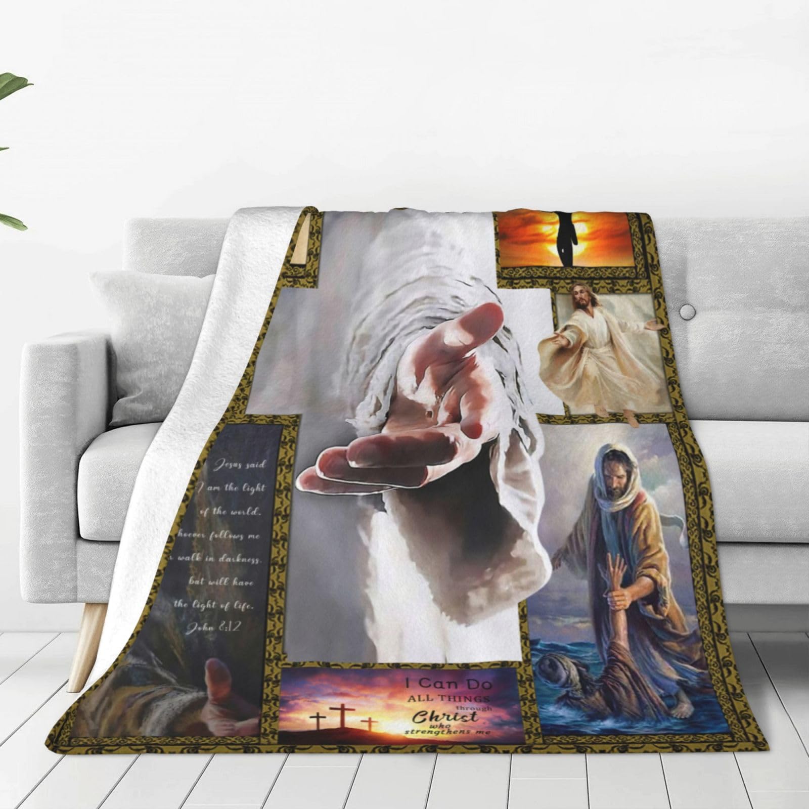 Xgidkew Women's Hand Of God Blanket Jesus Christ Blanket Christian Religious Bible Verse Scripture Decor Throw Blanket Hand Of God Inspirational Gifts For Men Super Warm Soft Plush Fleece Flannel Bed Blanket For Kids Adult 60"X50"