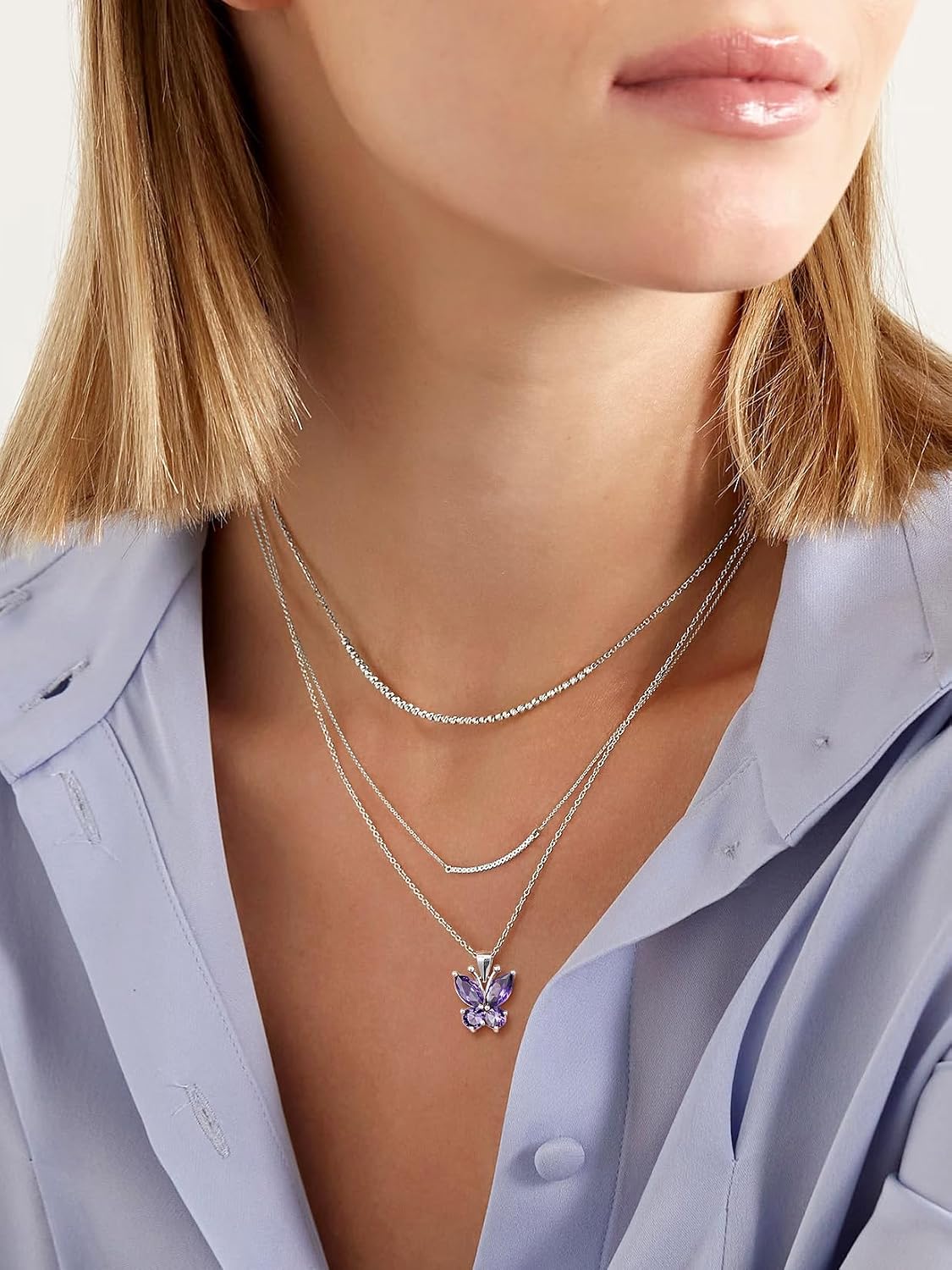 925 Sterling Silver Butterfly Necklace/Antler Deer Necklace,Adjustable Silver Birthstone Necklace for Women,Birthstone Jewelry Gift for Her