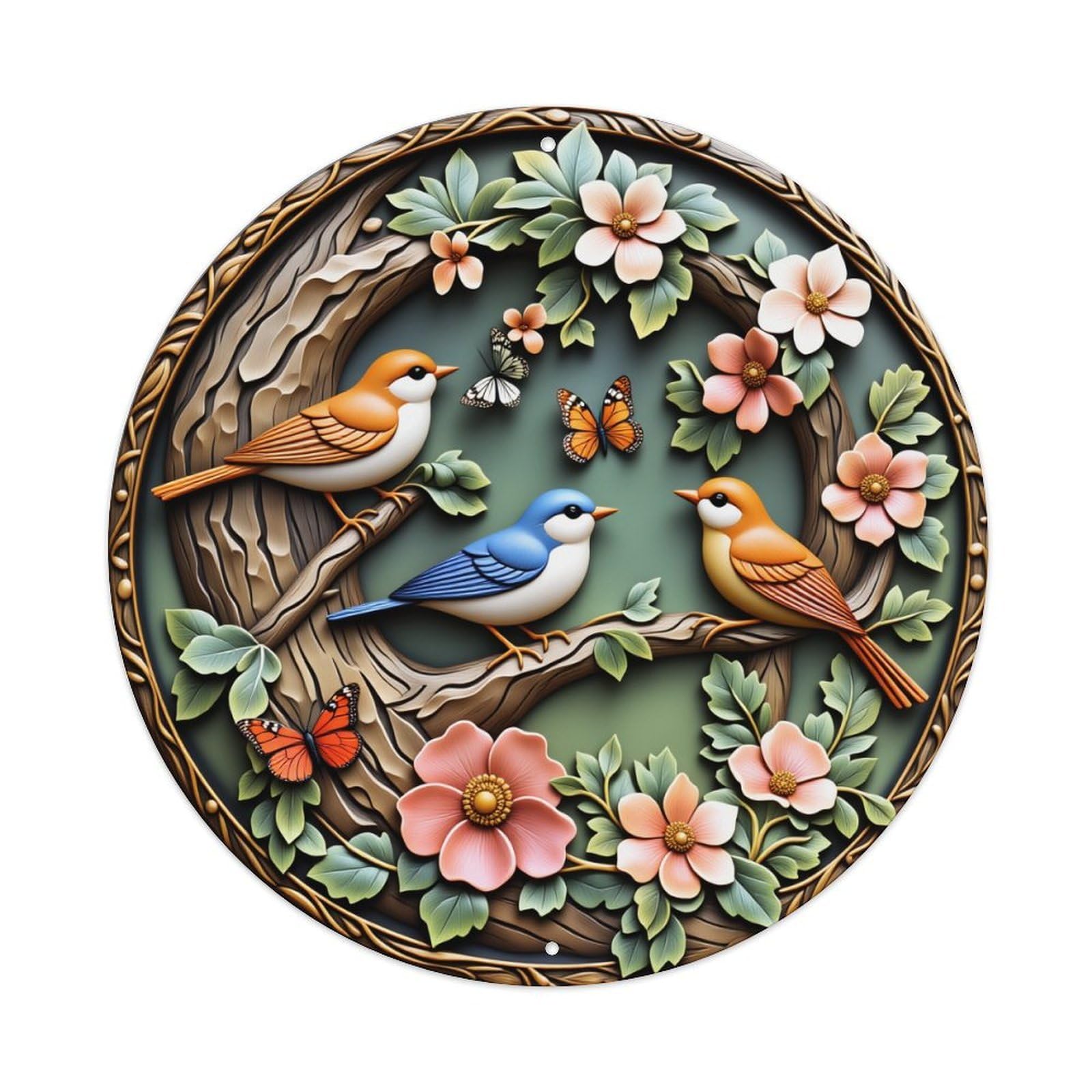 Birds Flowers Butterflies Branch Leaves Metal Tin Sign Vintage Garden Bedroom Cafe Bar Man Cave Home Wall Decor Metal Poster 8x8 inches