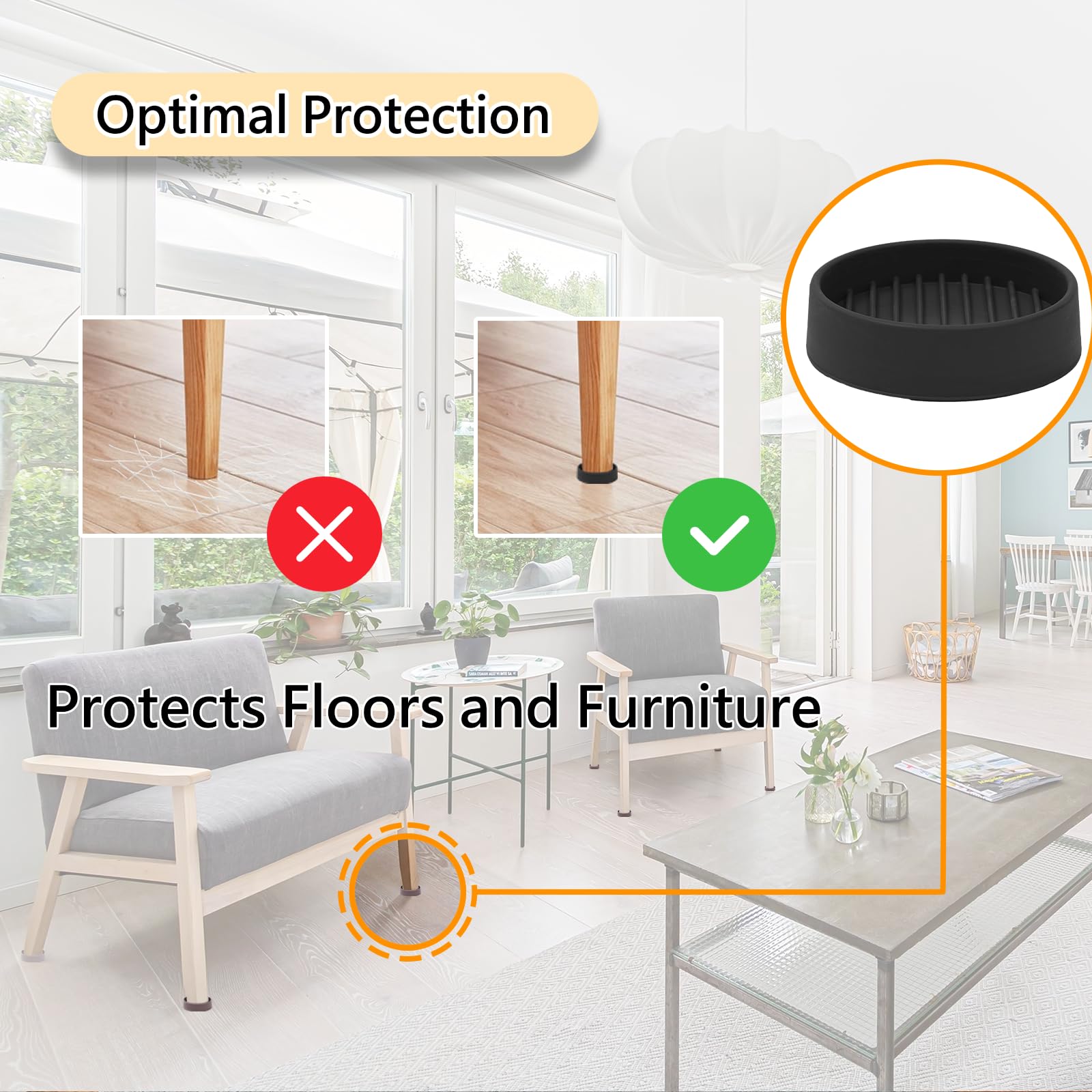 2 x 2 tazas redondas de goma para muebles, almohadillas antideslizantes para muebles, protectores de suelo con agarre, protege cualquier suelo