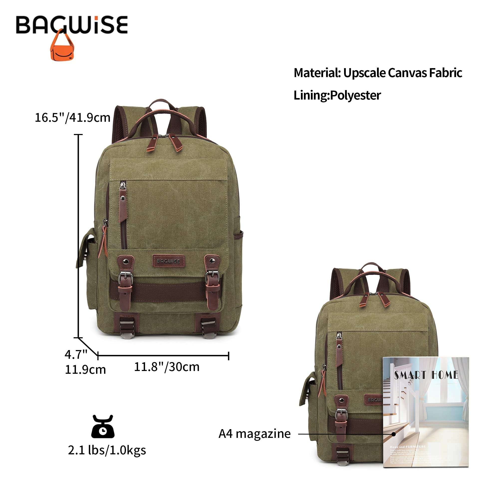Zaino in Tela Donna Uomo – Zaino Vintage Impermeabile con Tasche Multiple, Zaino Casual in Canvas con Dettagli in Ecopelle