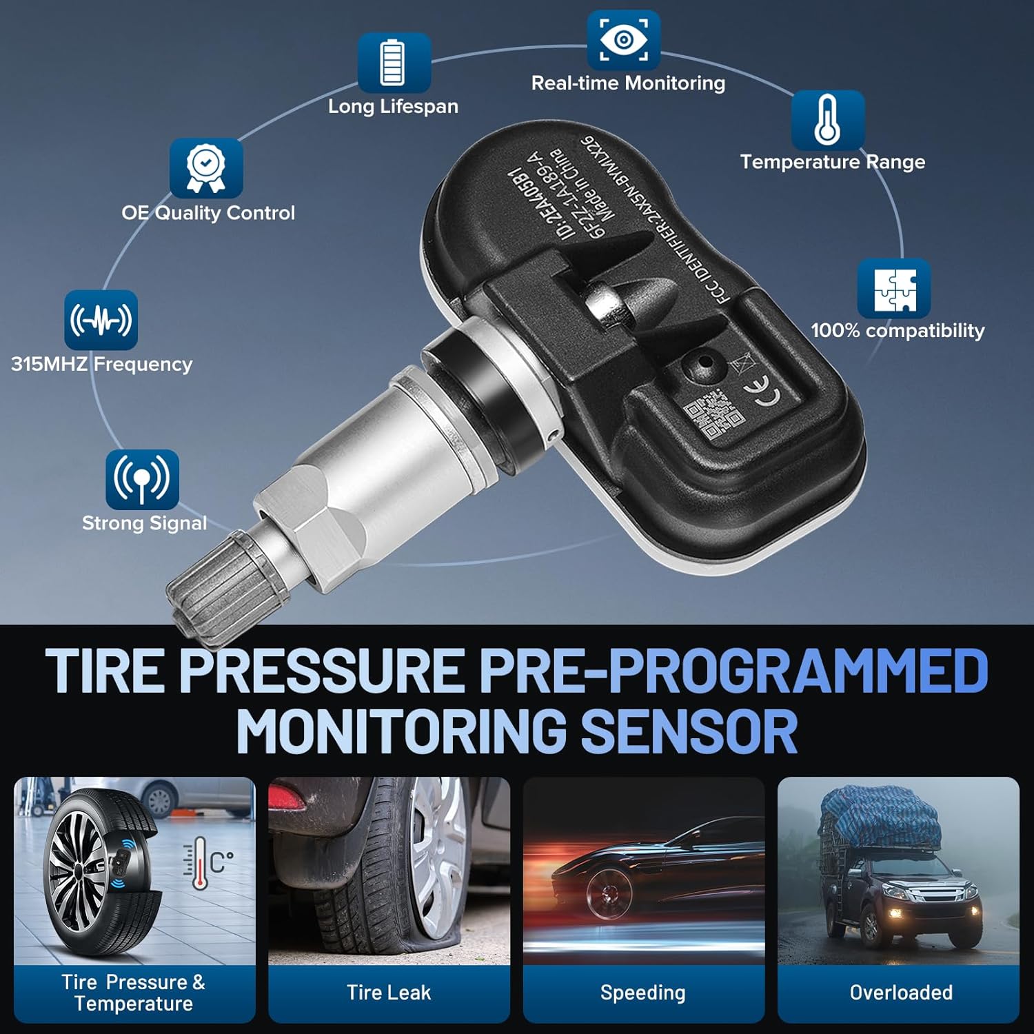 TPMS Sensor 6F2Z-1A189-A for GM 315Mhz Tire Pressure Monitoring Sensor Compatible with Ford Explorer Fusion Mustang 05-11, Compatible with Lincoln MKX 06-11, Compatible with Mazda Tribute 06-11