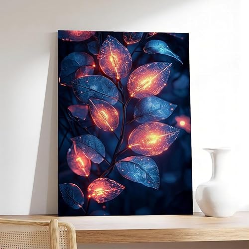 Miniatura 7 de Arte de pared retro futurista Cyberpunk Nature - Plantas de neón y circuitos tecnológicos, decoración vibrante para el hogar, decoración de pared