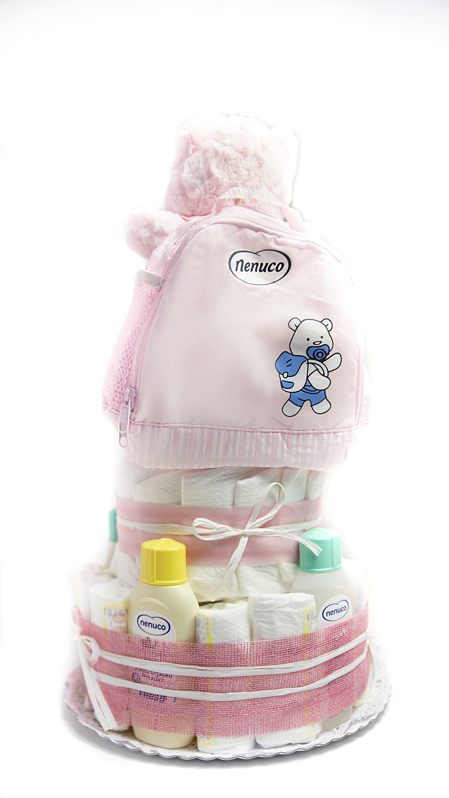 Tarta De Pañales con Neceser 3 Pisos Niña y Niño con Accesorios - Regalo Original para recién nacido padres primerizos - Regalo para Bebé - Supermolón (Niña)