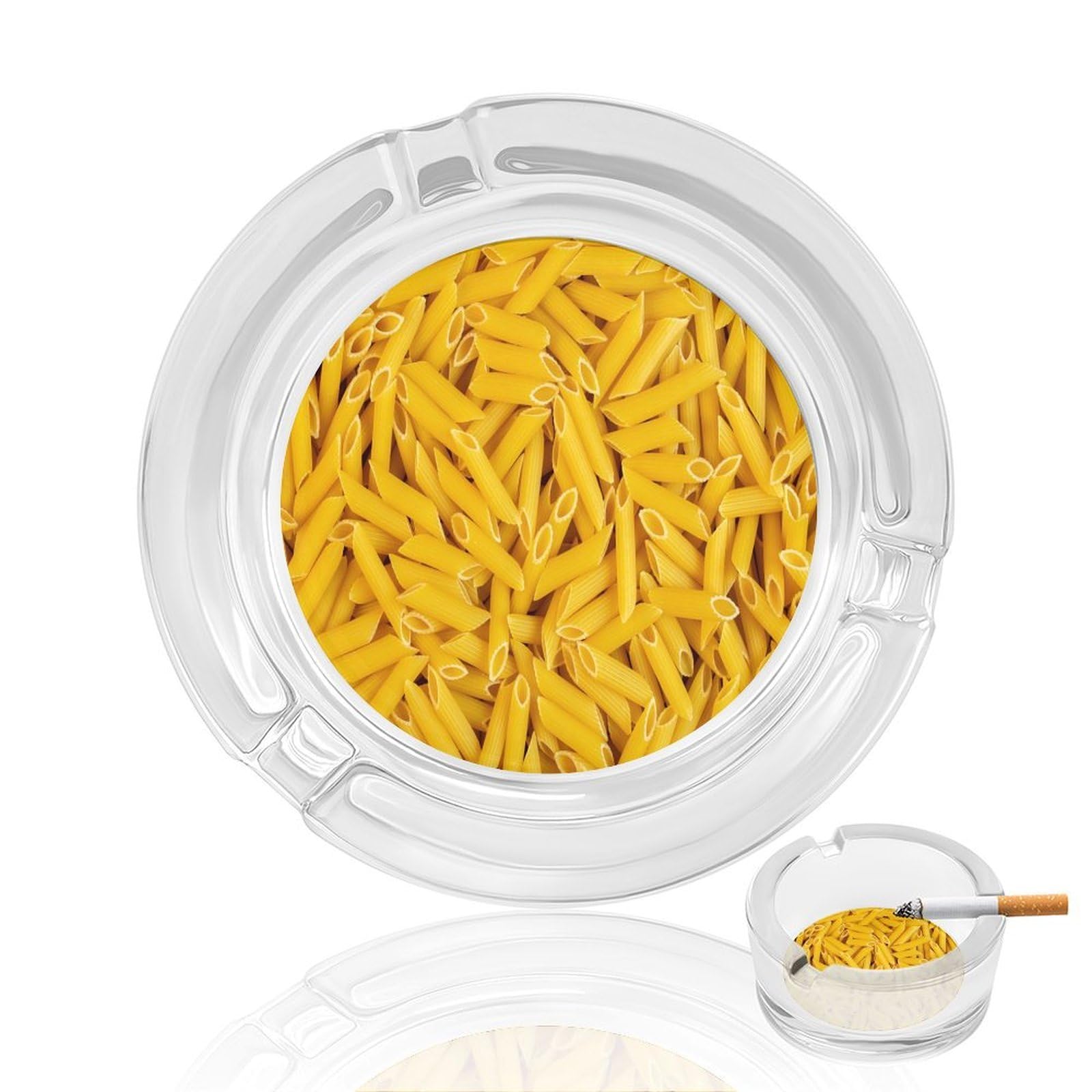 Macaroni Penne Pat Glass Ashtray 3.3 Inch Round Cigarette Ash Holder with 4 Grooves for Home Office Outdoor One Size