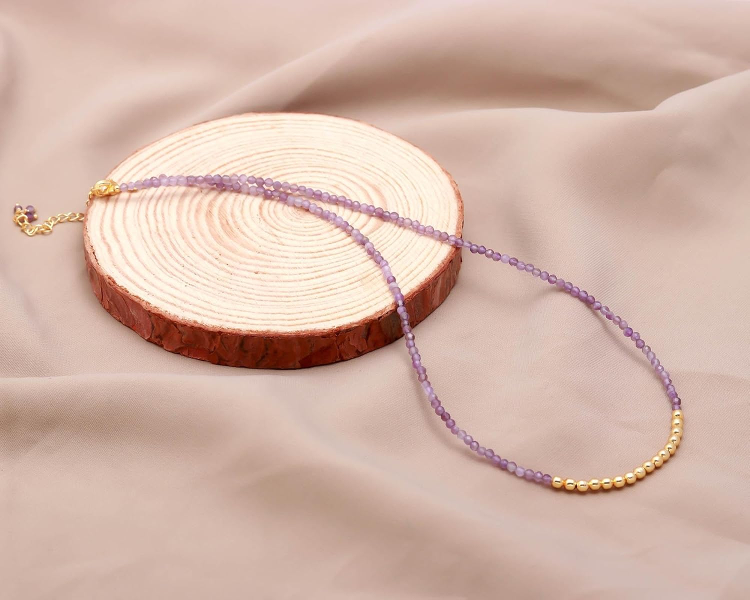 POSHPENDANT Gold Brass & Natural Gemstone Beaded Necklace – 2.2-2.5 mm Faceted Stones with 3 mm Ball Accents – Handmade 16+2 Inch Dainty Jewelry Gift for Women - Image 4