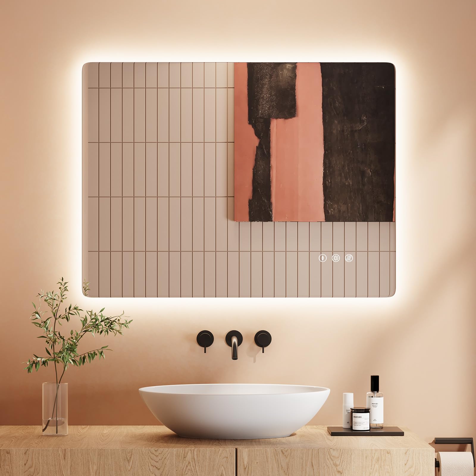 Dripex Specchio Bagno LED 60 x 80 cm - Rettangolo Specchio da Trucco con Luce - Anti Nebbia - 3 Temperature Colore e Dimmerabile 3000K-6500K- HD Moderno Specchio da Parete con Funzione memoria-IP44