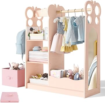 BlueWood Dress Up Storage Kids Wardrobe with Mirror, Toddler Costume Closet