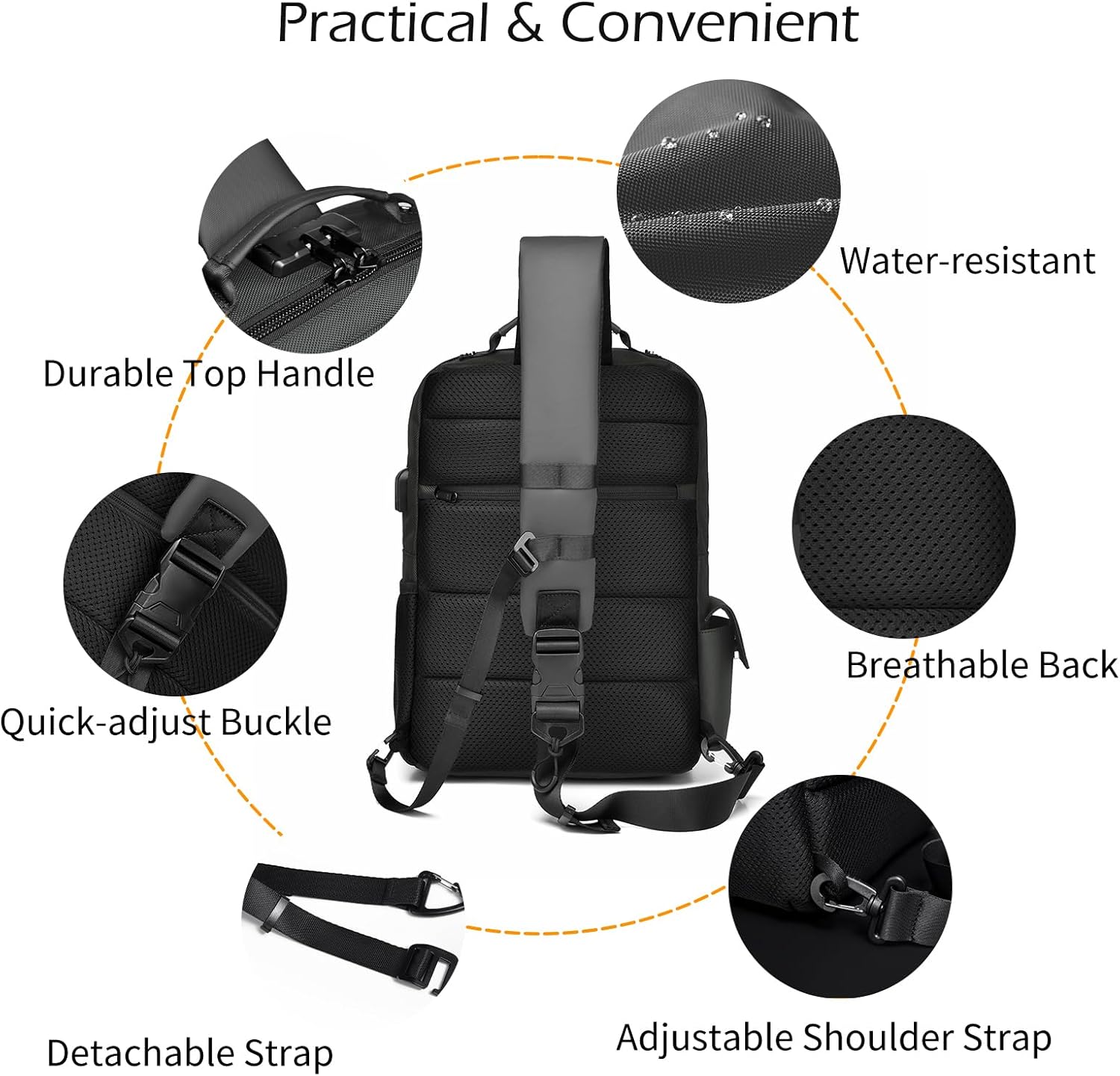 Leaper Sling Crossbody Bag for Men: 2026 13L Large Capacity School Satchel - 13" Laptop Sleeve & Anti Theft - Water Resistant Durable Messenger Daypack with Padded Strap for College Student Campus - Image 6