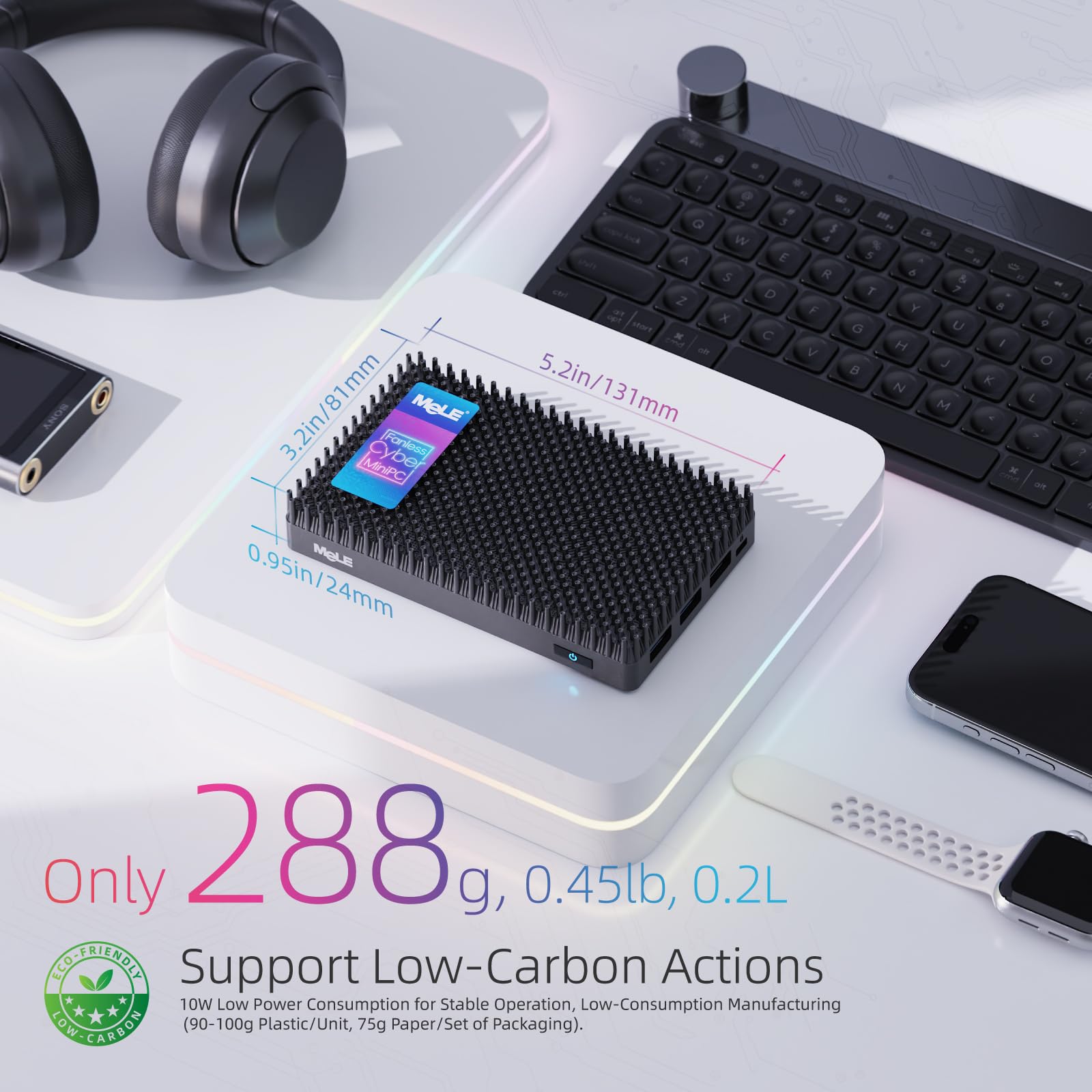 MeLE Cyber X1 Lüfterloser Mini PC N150 16GB 512GB Kleiner Desktop Computer | bis zu 3.6GHz, USB-C, 2 X HDMI, Dreifach-Display, mit VESA, Rund um die Uhr stabil, automatisches Einschalten, Wake-on-LAN