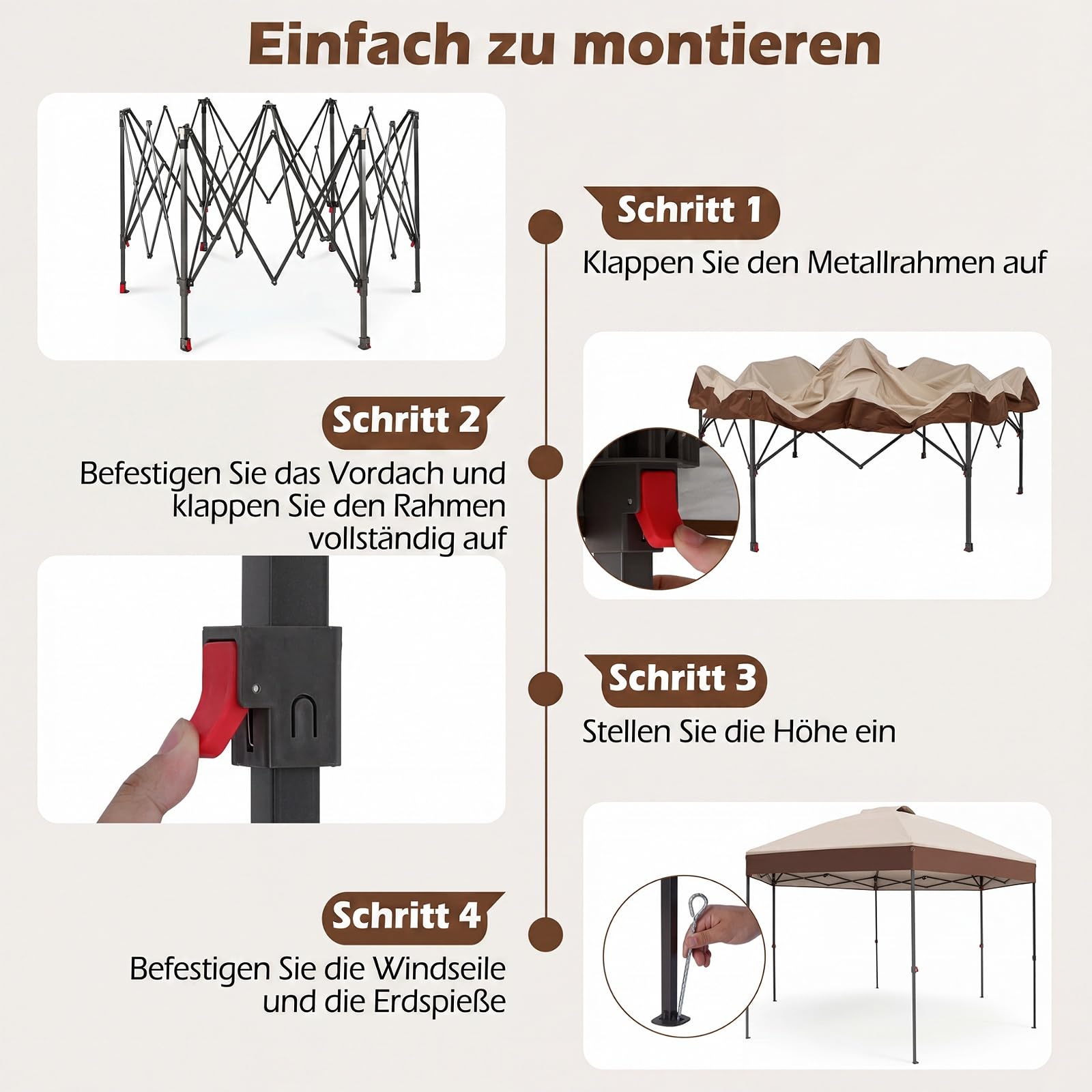 COSTWAY 3,6 x 3,6 m rozkładany pawilon ogrodowy, wodoodporny pawilon ogrodowy z regulowaną wysokością, ochrona przed słońcem, składany namiot imprezowy z torbą do przenoszenia, składany pawilon
