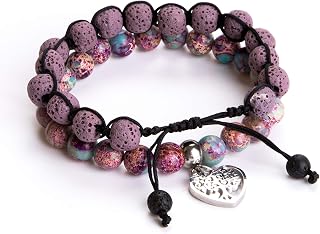Bivei Life Tree Bracelet - Lava Stone Essential Oil Gemstone Beaded Yoga Meditation Regalite Stone Beach Charm Bracelet Set