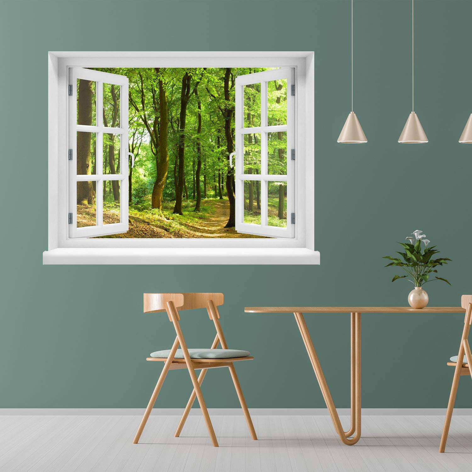 Wandtattoo - Fenster mit Aussicht auf Wald 120 x 94 cm – Wandsticker