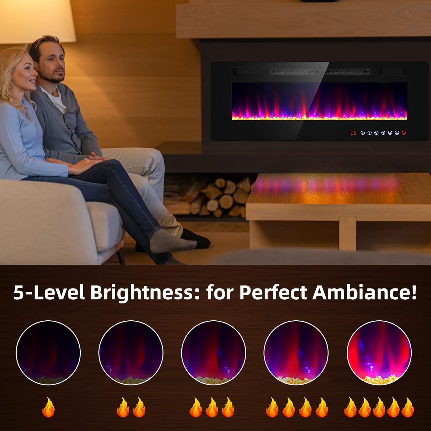 Zionheat 50 inch Ultra Thin Electric Fireplace-Wall Fireplace for Living Room-Fireplace Freestanding/Inserts/Wall Mounted with Remote Control, Timer, Dimmer, 12 Flame Colors, 750/1500W