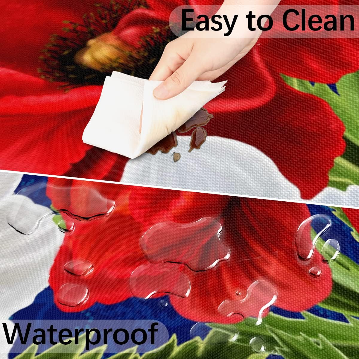 Bardic Outdoor Tablecloth Poppy Round Fitted Table Cover with Zipper and Umbrella Hole, Waterproof Elastic Edged Table Cover for Party, Picnic and Patio, Fits Tables up to 45''-56'' Diameter