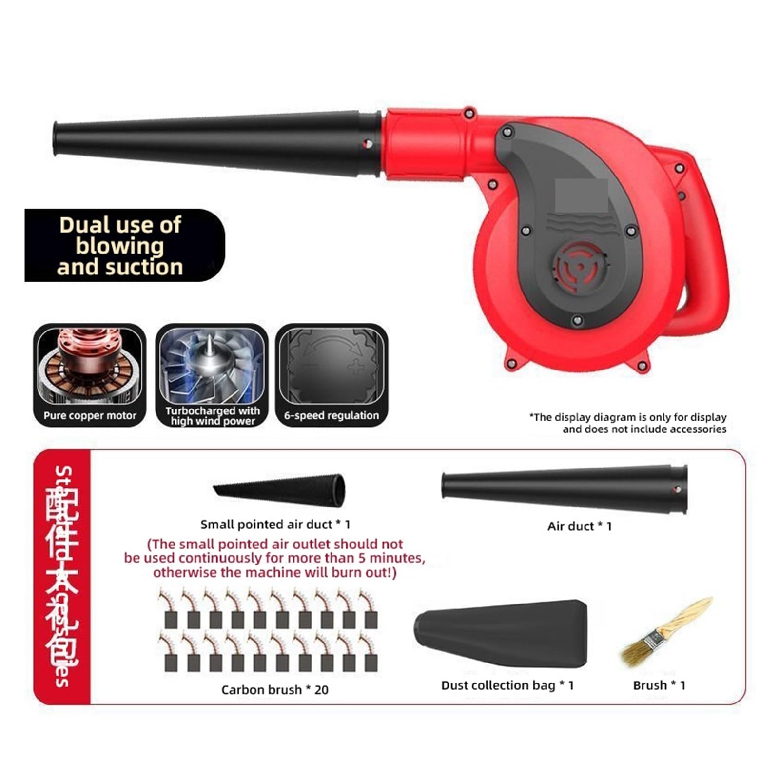 Soplador centrífugo Soplador de Aire AC 220 Alta Potencia y succión, colector Polvo portátil Mano for Ordenador Hojas, Herramienta eléctrica limpiadora, jardín(A)