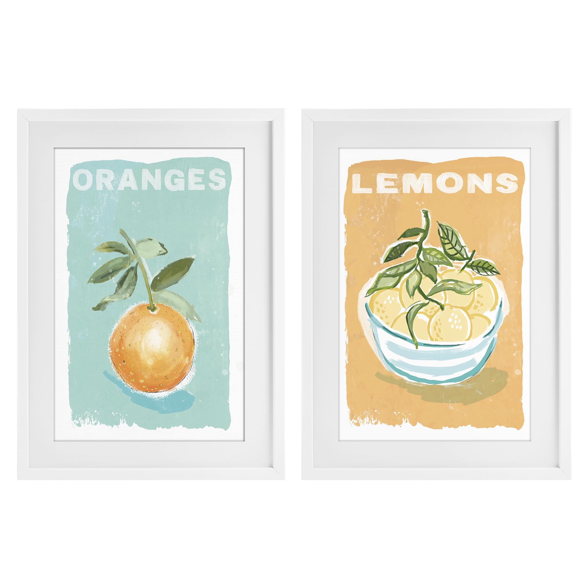 'Citrus Twist Motif'| 2pc Framed Print Under Glass Set