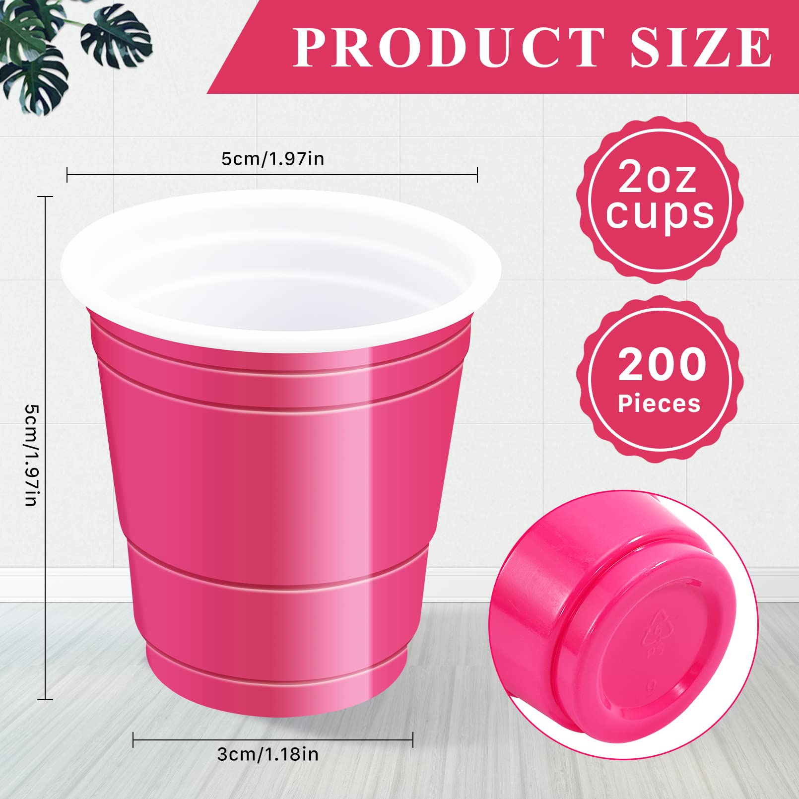 Cynquma 200Pcs 2 oz Shot Cups,Plastic Shot Glasses,Pink Shot Glasses Disposable,Mini Party Cups,Disposable Plastic Shot Cups for Drinking Birthday Party Tasting Serving Samples and Tastings (Pink)