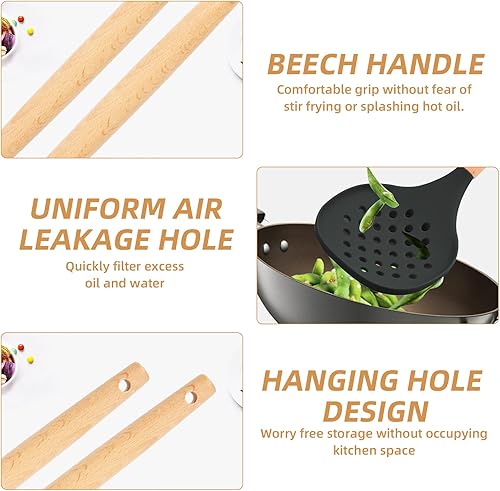 Miniatura 4 de Cucharón de cocina, cuchara ranurada de cabeza cuadrada grande con desnatadores de cocina antiadherentes de alta resistencia al calor, sin BPA, para