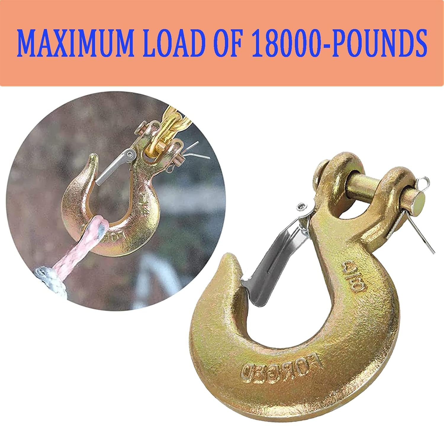 2PACK 3/8" Clevis Slip Hooks with Safety Latch,G70 Forged Steel Heavy Duty Tow Chain Hooks Clevis Grab Hook,Working for Trailer Truck Transport Towing and Chain. - Image 5