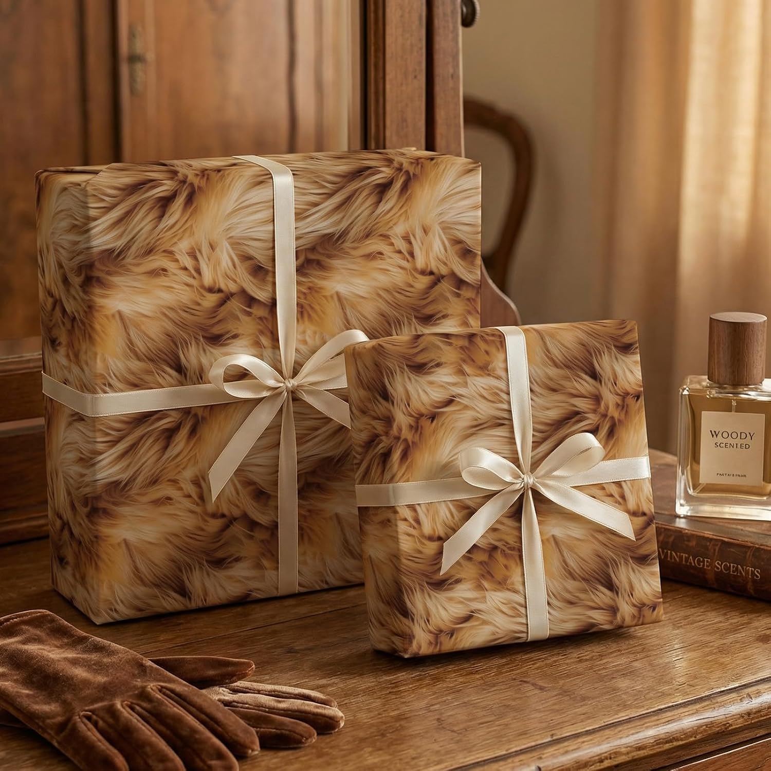 RUSPEPA Lion Safari Wrapping Paper Roll, Mini Roll, Realistic African Lion Fur Texture Prints Gift Wrap for Women, Men, Birthday, Holiday, Novelty Gifts, Wild Animal Theme, 17 Inches x 16.4 Feet image 4