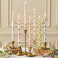 Treela 12-Pack Wildflower Dripless Taper Candles 9.8" Embossed Floral Unscented Candlesticks - 3 Colors, 6 Designs for Weddings, Parties & Table Decor