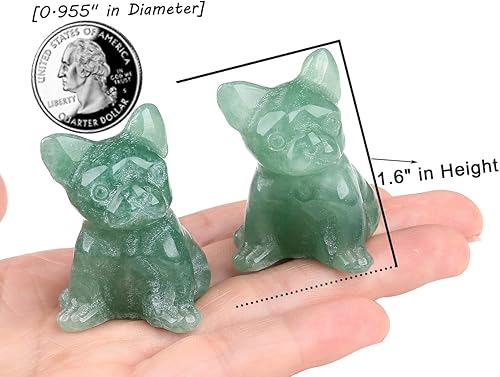 Miniatura 9 de QINJIEJIE Figura de cristal de bulldog francés de cuarzo rosa, estatua de perro tallada, piedra preciosa natural, escultura francés, decoración