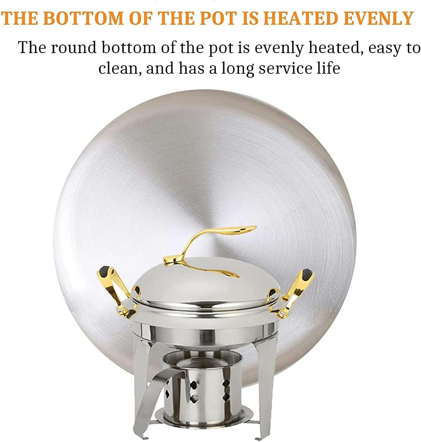 Chafing Dish in Acciaio Inossidabile per Uso Domestico,Set Scaldavivande Rotondo per Buffet con Teglia per Alimenti,Coperchio E Porta-Combustibile,per Buffet/Matrimoni