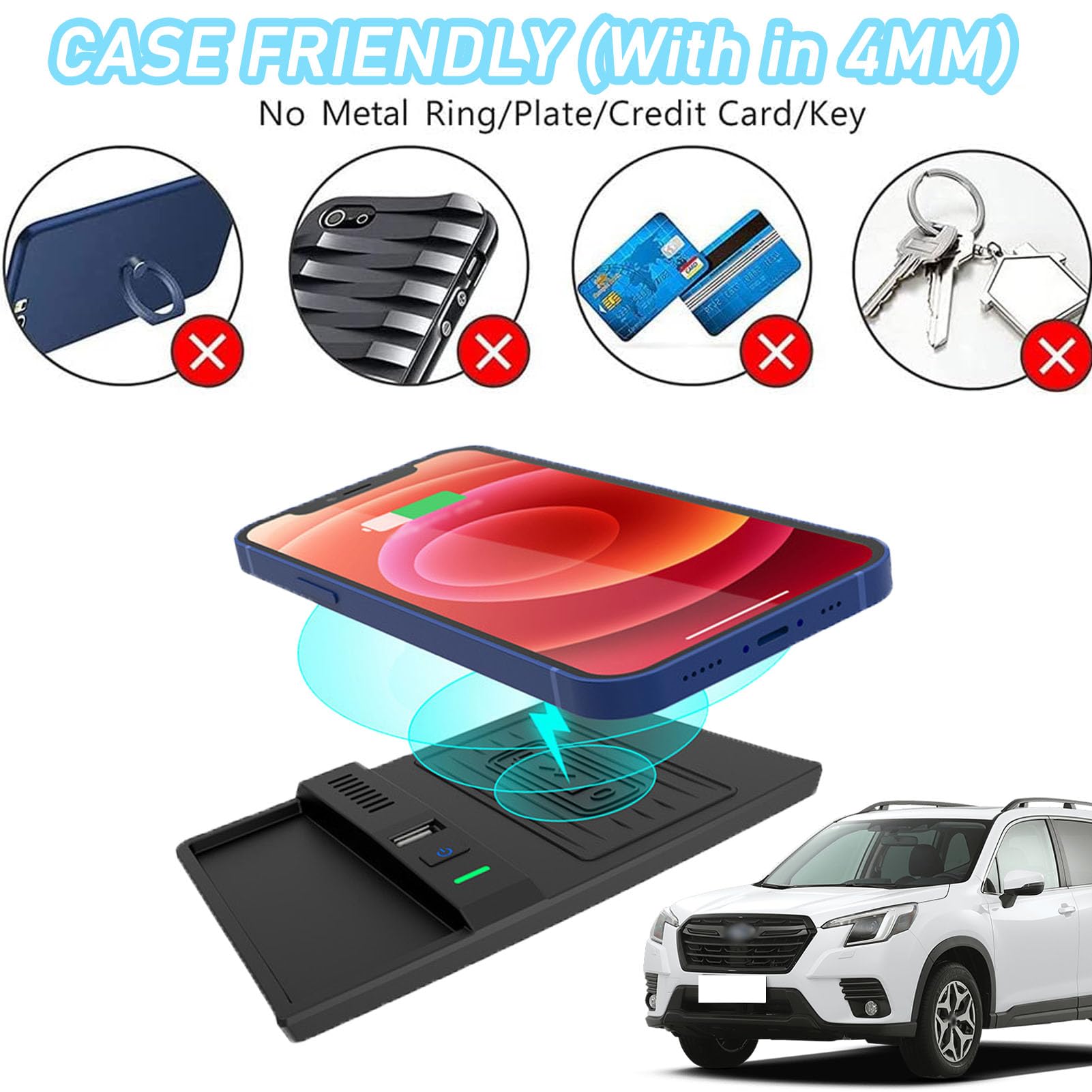 Caricabatterie Wireless per Auto per su-baru Forester Impreza Tutti i Modelli Accessorio con Ricarica Rapida Wireless da 10 W, Regalo per la Famiglia