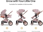 Cochildor DuraFlex 2-in-1 Baby Stroller, Foldable Travel Stroller for Newborn to Toddler, Convertible Stroller with All-Terrain Wheels and UPF 50+ Canopy, Pink
