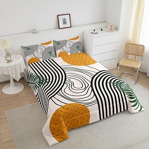 Miniatura 3 de Erosebridal Juego de ropa de cama moderno de arte abstracto, color naranja, negro y blanco, juego de edredón estético retro, minimalismo de mediados