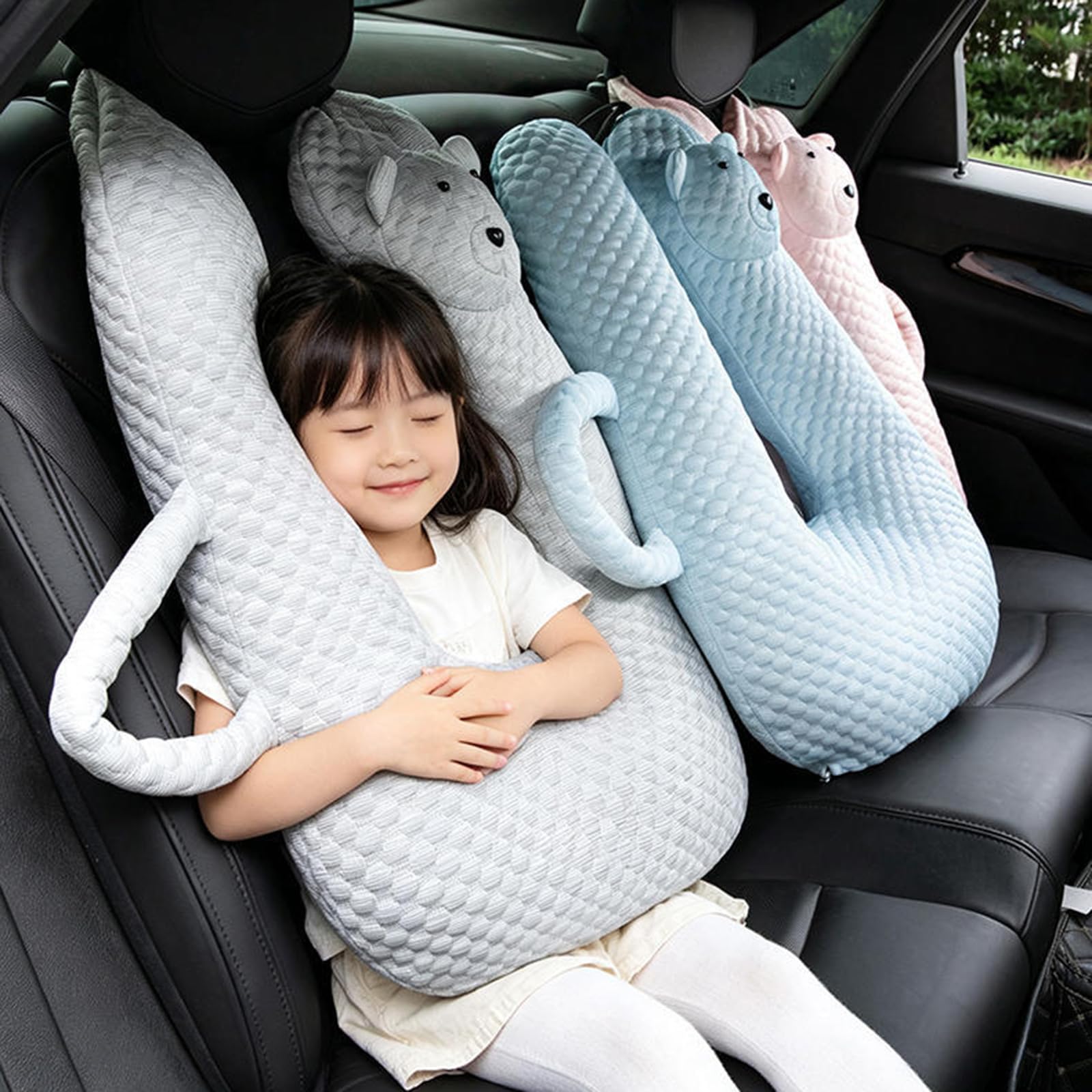 Cuscino Comfort da viaggio per veicoli, cuscino per collo e corpo in tessuto morbido, supporto a forma U, maniglie laterali, cuscino per dormire rilassante nel fine settimana Cuscino lato sedile
