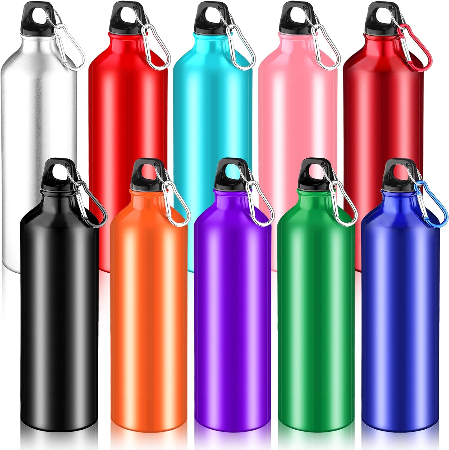 10 Pack Aluminum Water Bottles Lightweight Reusable Bottles Aluminum Travel Cups with Carabiner Leak Proof Team Water Cups in bulk for Gym Sports Bicycle Camping