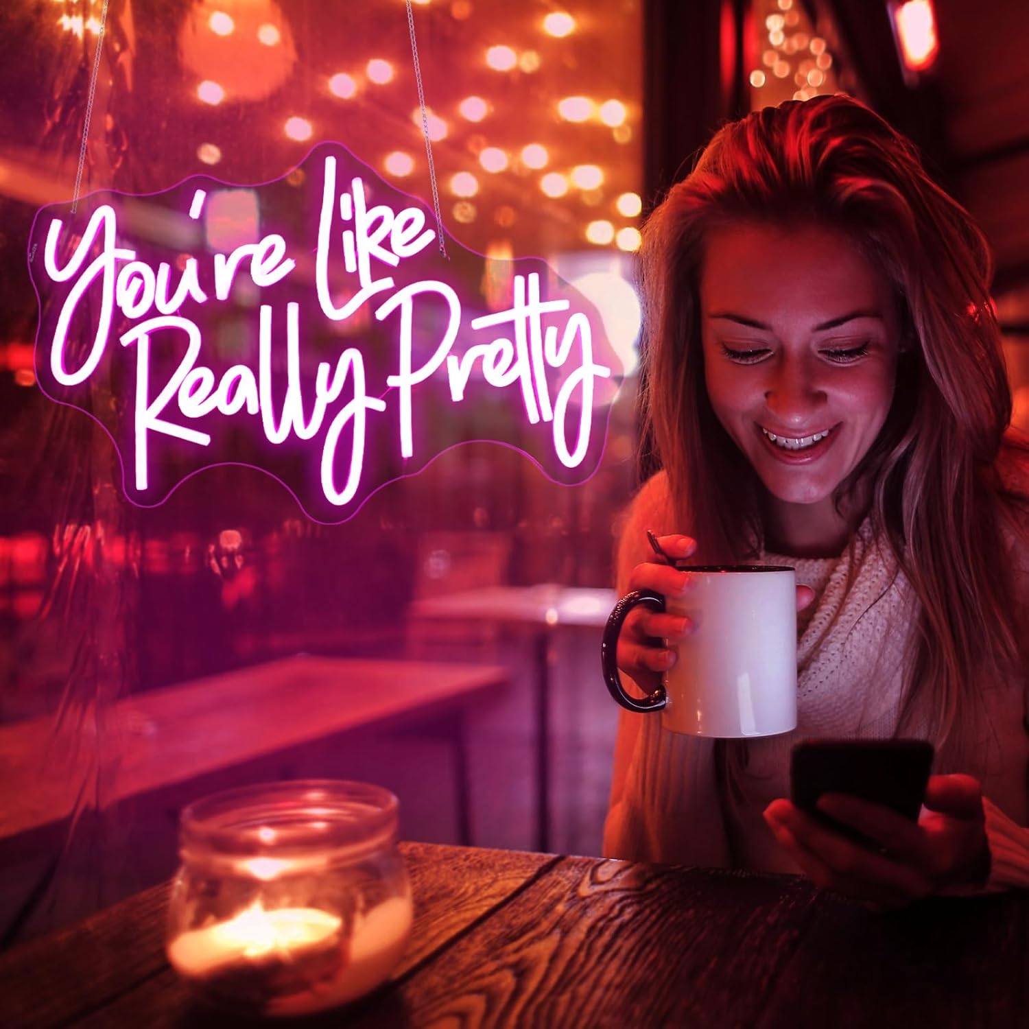 You're Like Really Pretty Neon Sign, Neon Signs for Wall Decor Pink LED Neon Light Up Signs Home Decor for Bedroom Business Club Party Bars Shop Decoration USB Operated