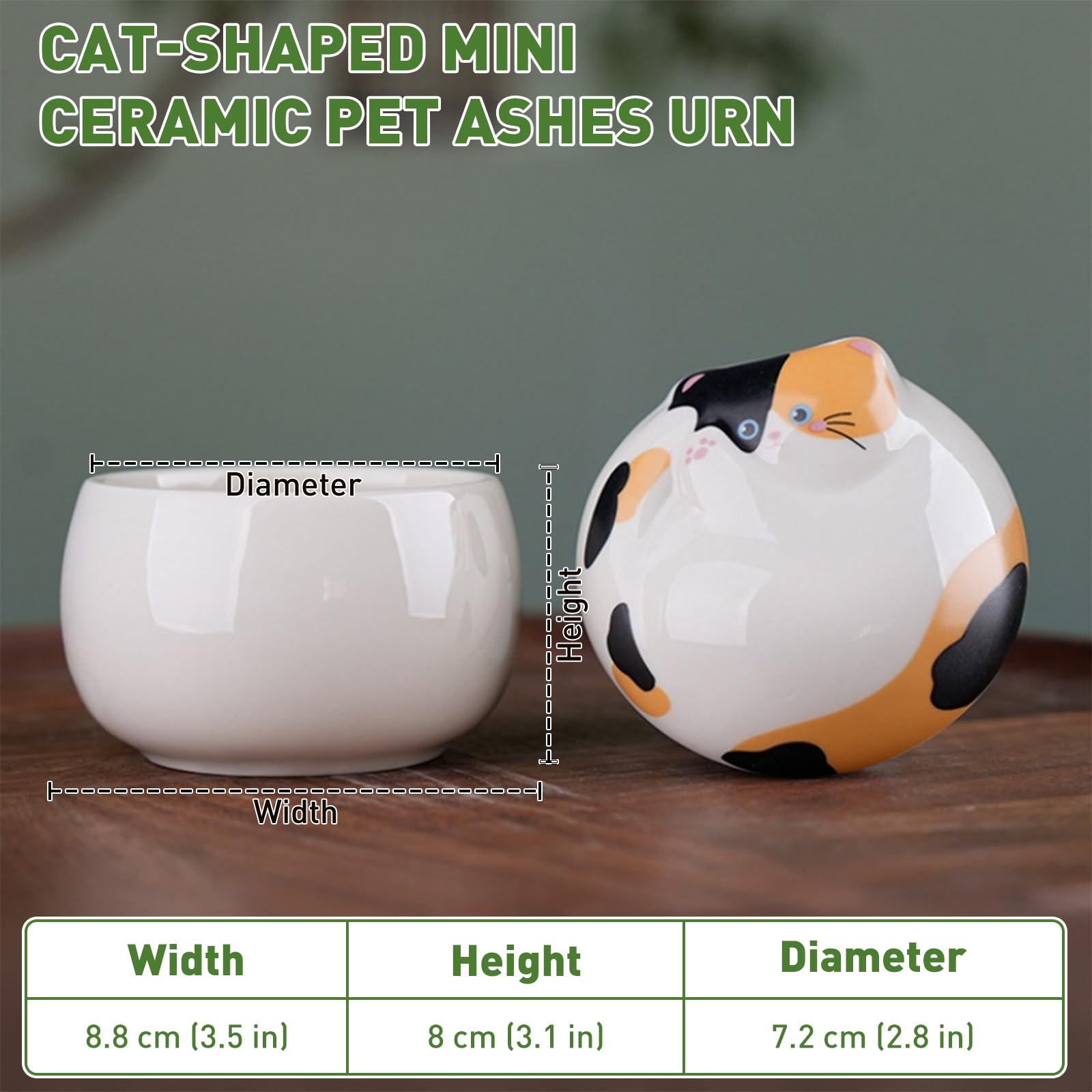 Urne funéraire en céramique en forme de chat – Scellée résistante à l'humidité avec doublure non tissée (orange noir)