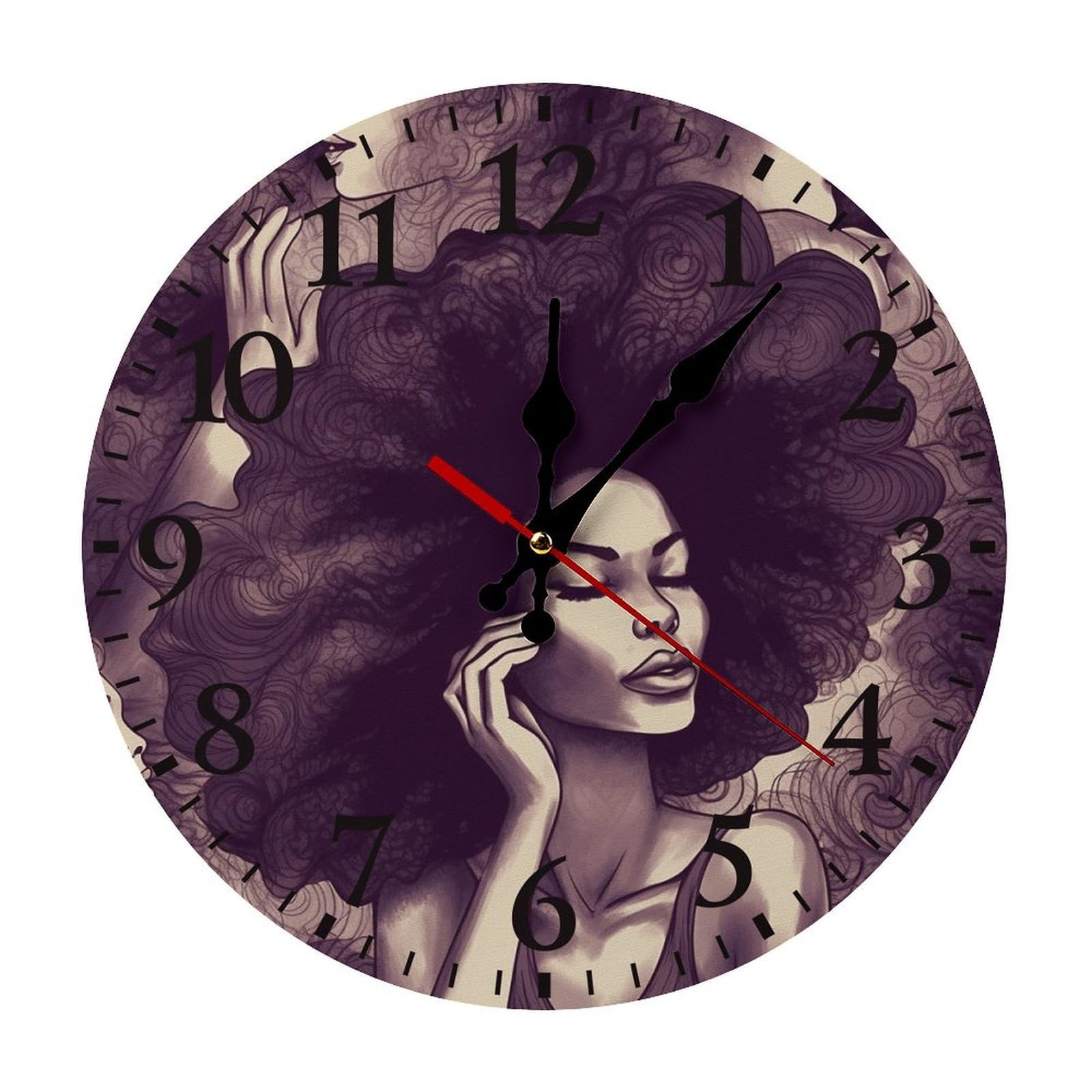 Horloge murale africaine noire ronde 30 x 30 cm : lisez l'heure facilement en silence