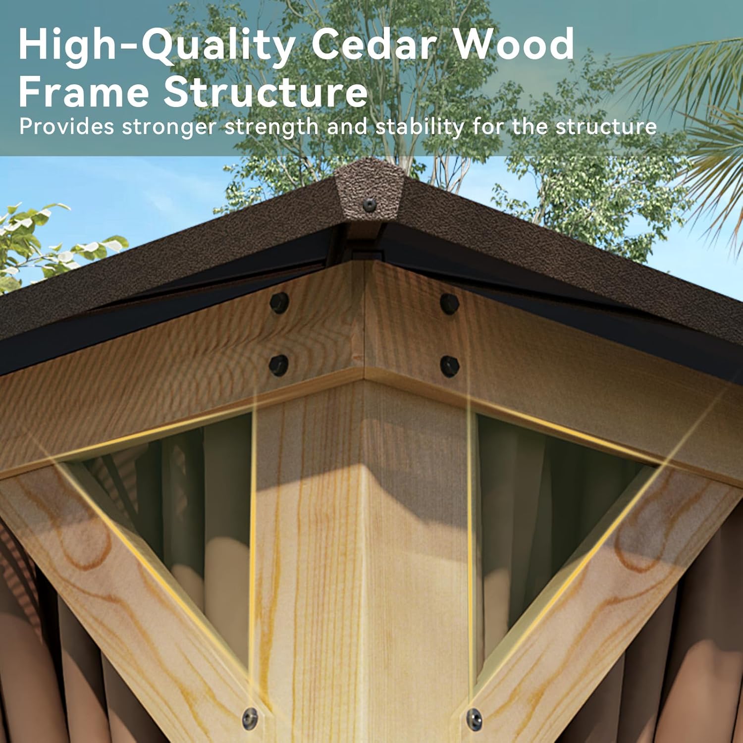 Aoxun 10' x 12' Outdoor Wood Gazebo, Hardtop Gazebo Permanent Wooden Pavilion with Double Polycarbonate Top, for Patio, Garden, Deck, Cedar Wood, Natural