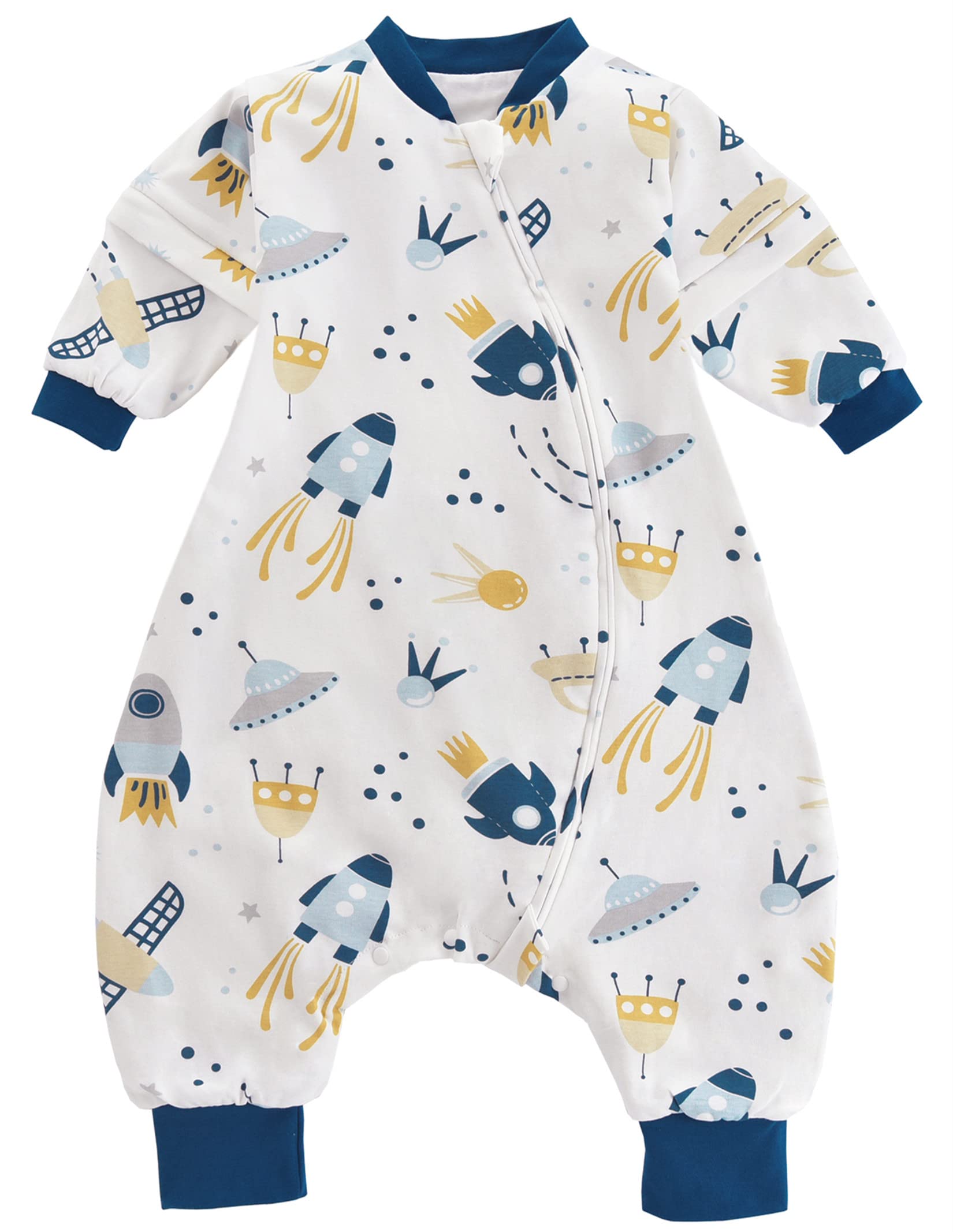 Chilsuessy Baby Sleeping Bag with Feet 1.5 Tog 100% Cotton Sleeping Sack with Removable Sleeves Anti Kick Infant Toddler Wearable Blanket for Boys and Girls, Spaceship, 70/1-2 years