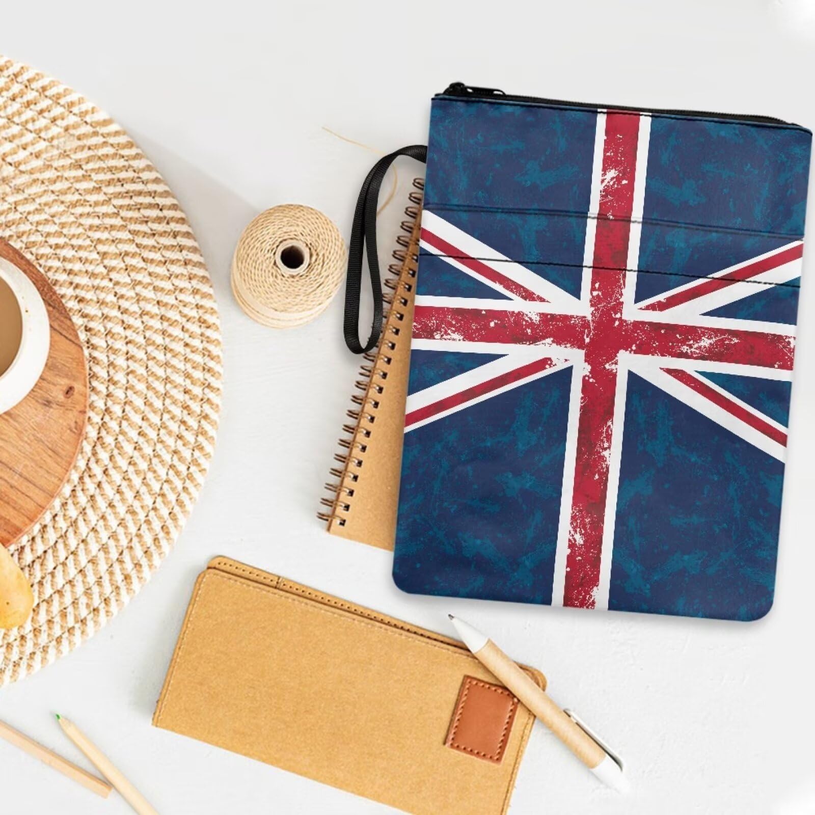 Wanyint Book Sleeve Washable Book Protector Cover with Zipper and Front Pocket Book Cover for Teacher Reader, 11.4 x 8.7, Union Jack Vintage - Image 3