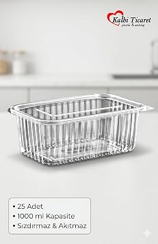 Plastic Storage Container 1000 gr 25 Plastic Lid Bowl Leak Proof Container Transparent Use Horse Bowl