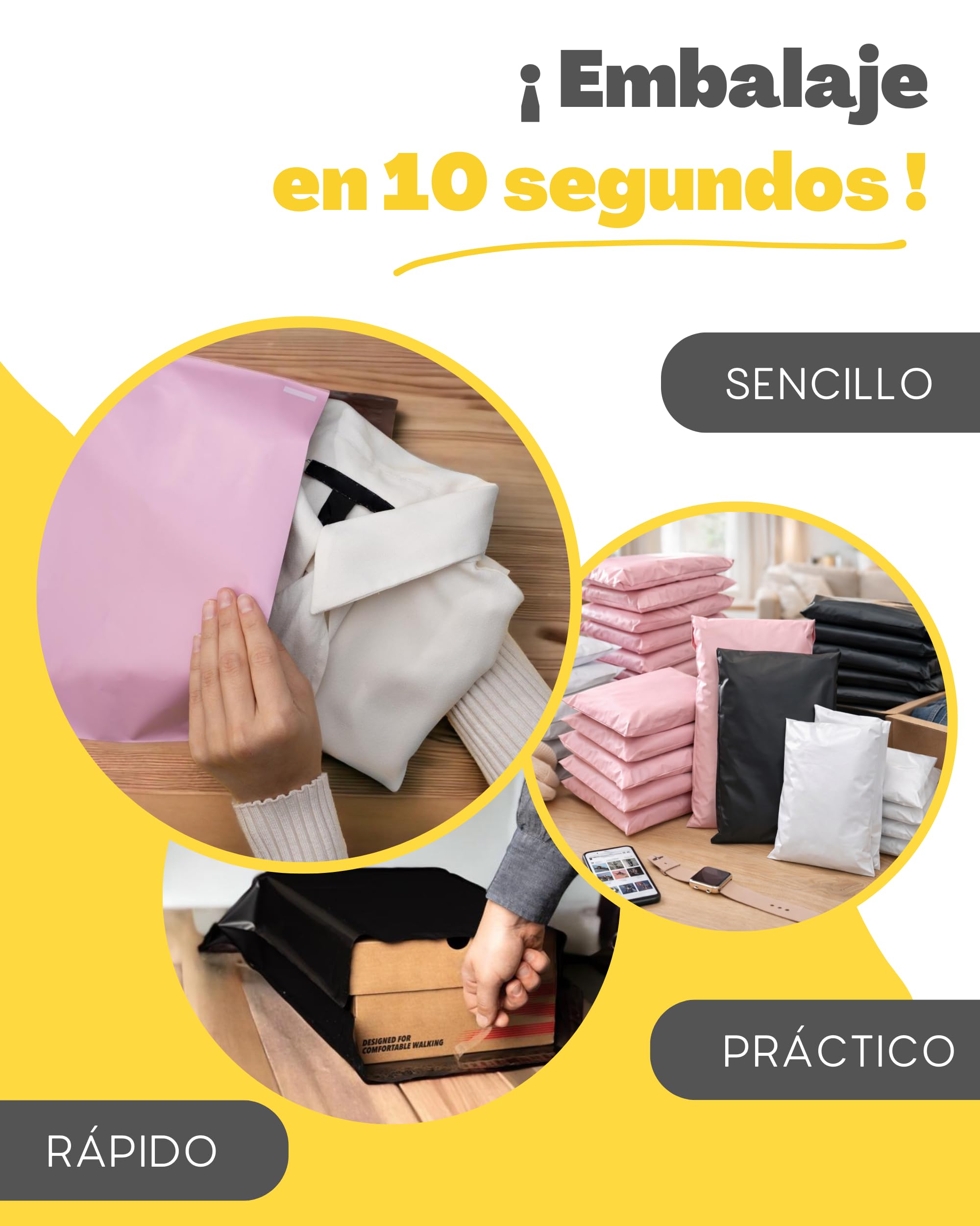100 sobres para envíos de ropa - Tamaño M - 25x35cm - 100% OPACO/ULTRA-RESISTENTE/IMPERMEABLE - Sobres Plastico - Bolsas de Envio Paquetes - Cajas Envios Paquetes