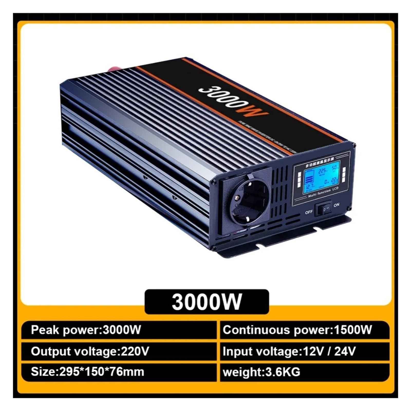 Inversor Corriente Convertidor Banco Energía Portátil E Inversor Solar Onda Sinusoidal Pura CC 12 V 24 V A CA 220 V 8000 W 6000 W 5000 W 4000 W 3000 W Convertidor(12V,3000W)