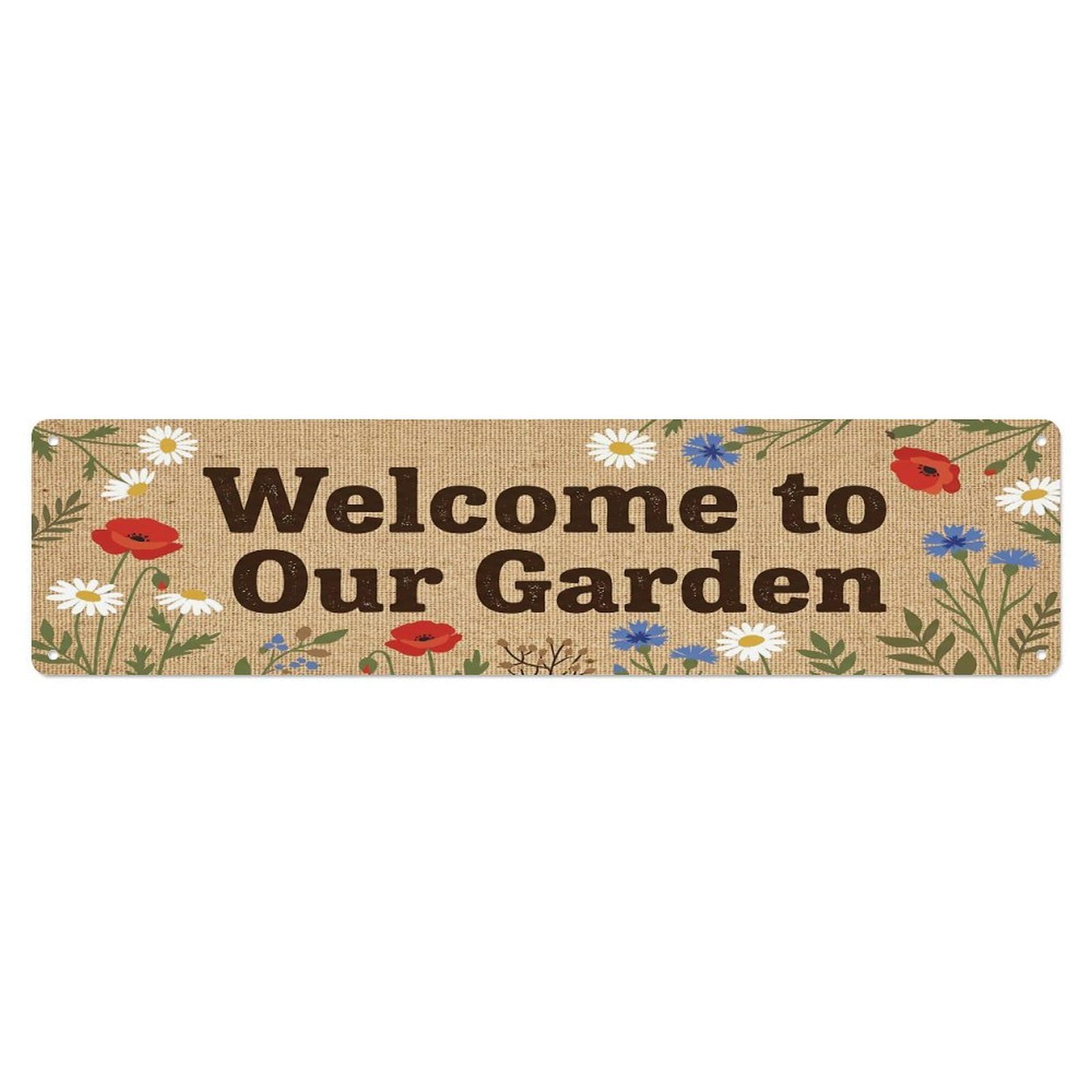 Vintage Welcome to Our Garden Wildflower Metal Tin Sign